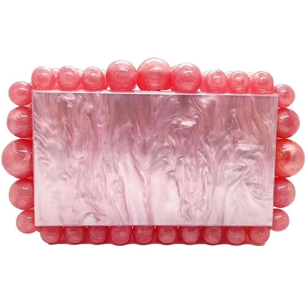 Acrylic Beaded Light Pink Mother of Pearl Box Clutch Bag EOS